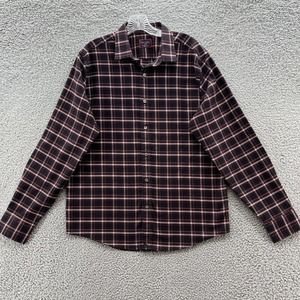 Untuckit Shirt Mens Large Brown Plaid Poly Blend Flannel Long Sleeve Button Up